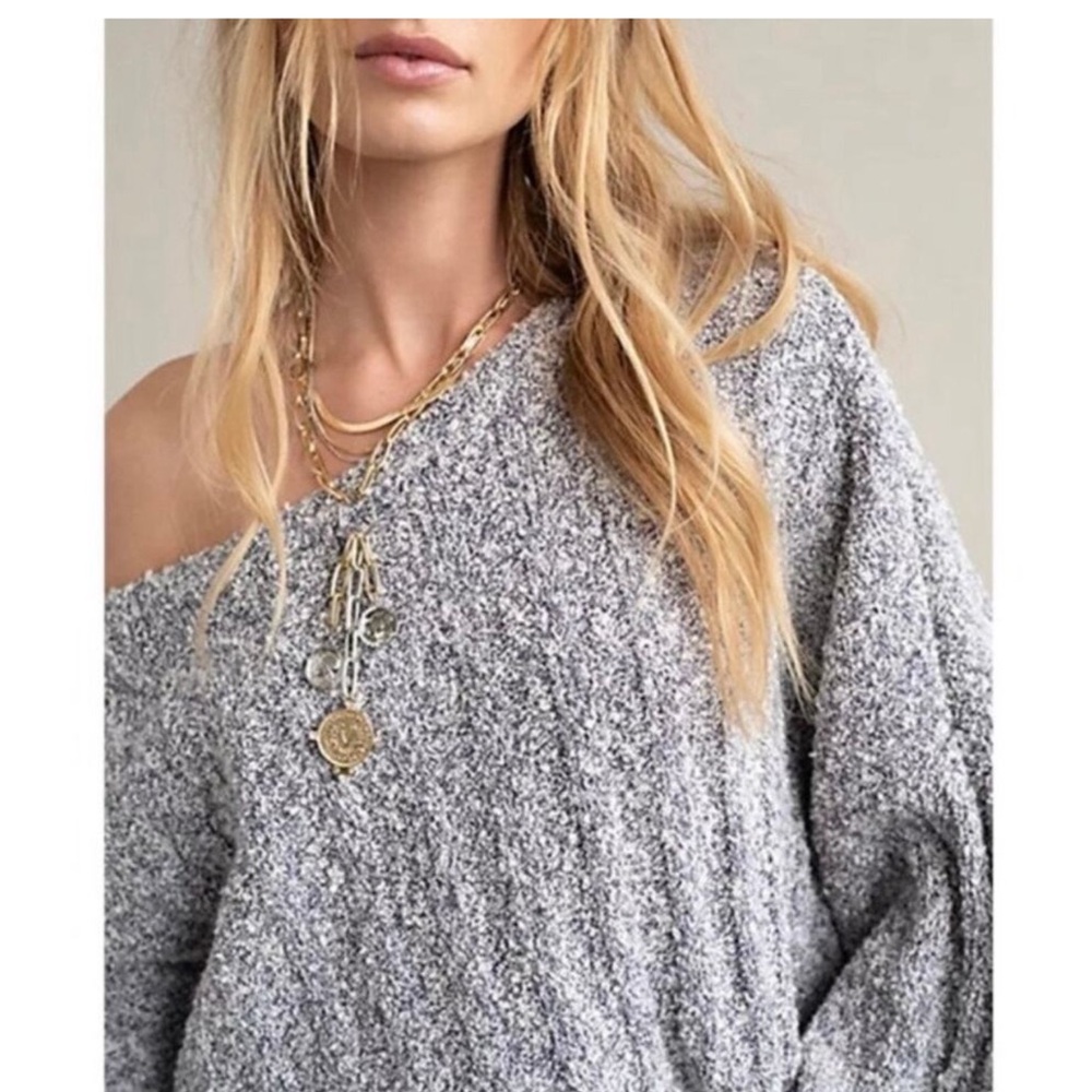 FREE PEOPLE Good Day Cropped Pullover Marled Gray Sweater Size S - Picture 4 of 13